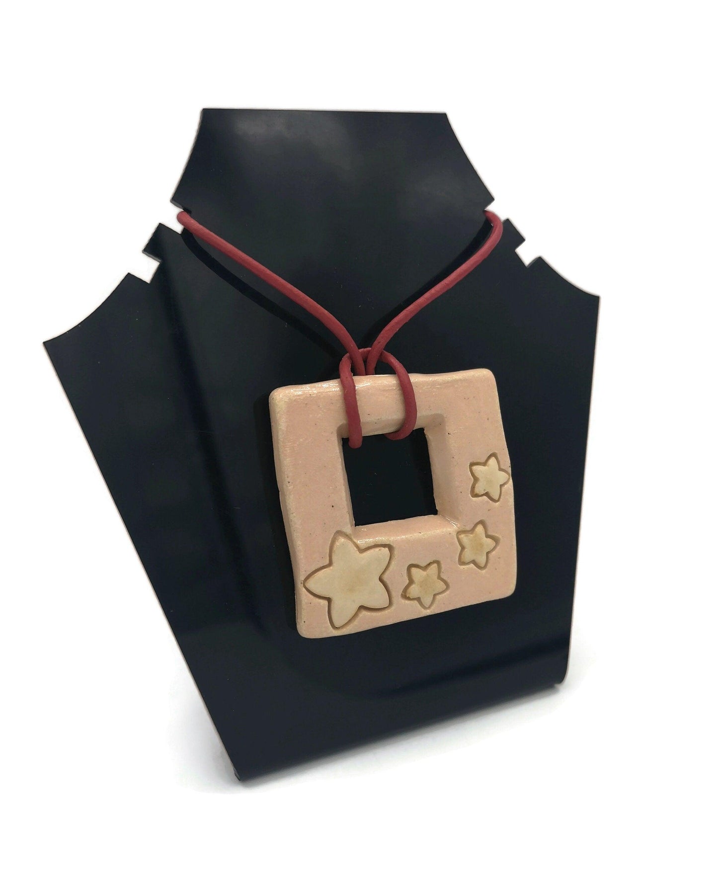 1Pc 50mm Extra Large Square Ceramic Necklace Pendant For Jewelry Making, Handmade Beige Clay Charms, Unique Statement Jewelry Components - Ceramica Ana Rafael