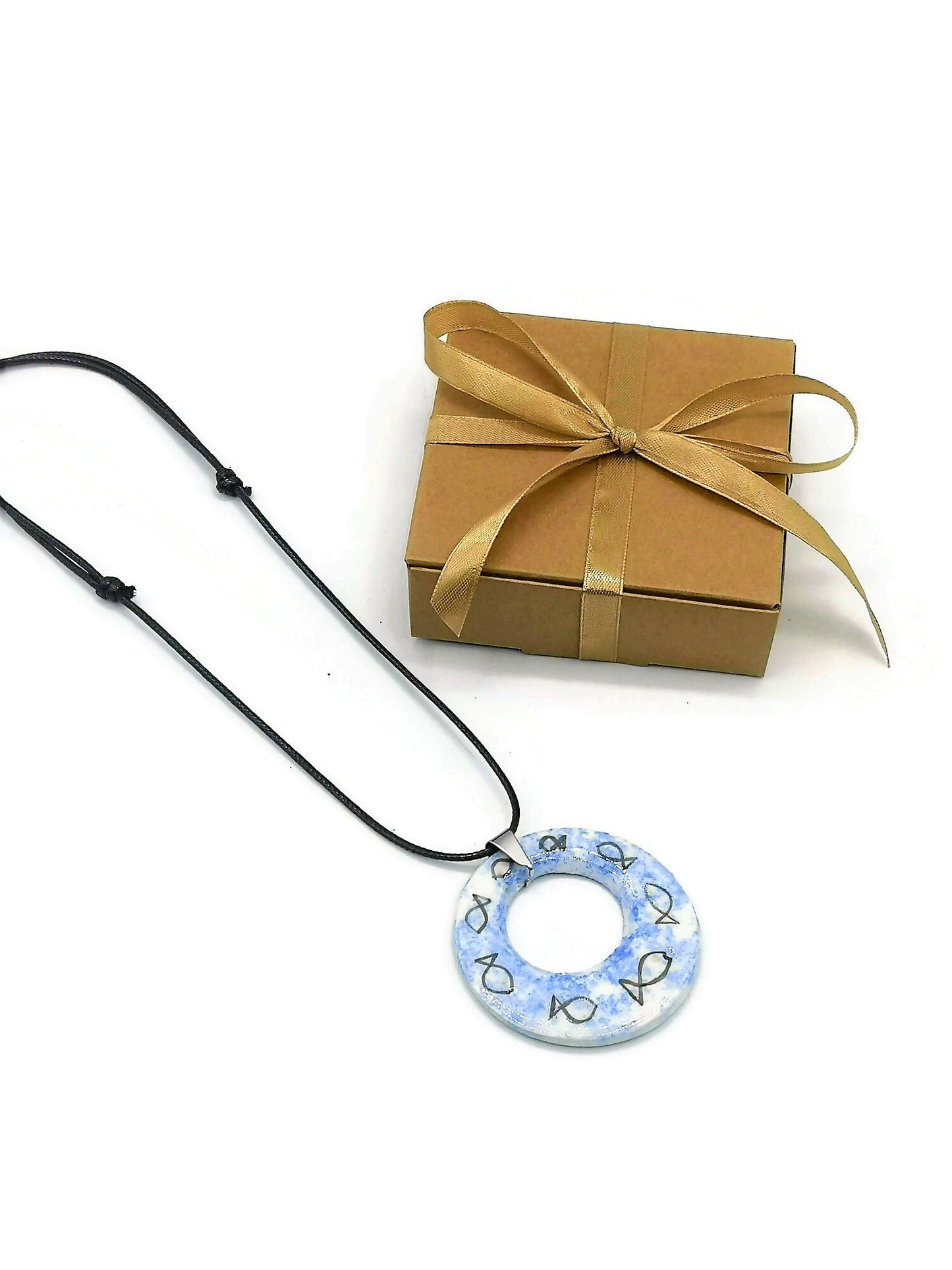 Blue Fish Statement Necklace Pendant for Women, Handmade Ceramic Jewelry Best Gifts For Her, Personalized Mother's Day Gift For Grandma - Ceramica Ana Rafael