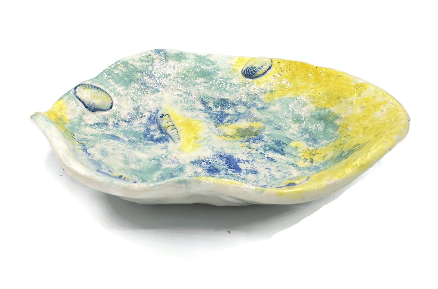 Decorative Bowl, Hand Painted Key Bowl Beach Themed Decor, Handmade Ceramic Bowl, Boho Bathroom Decor, Large Centerpiece Bowl - Ceramica Ana Rafael