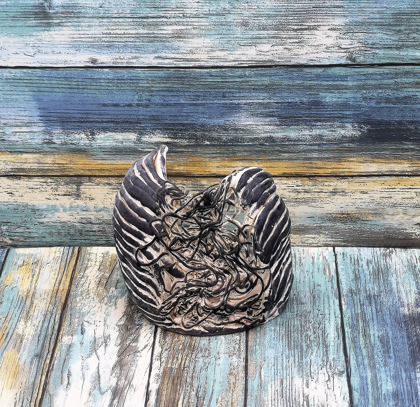 Black And White Handmade Ceramic Candle Holder For Home Decor, Artisan Votive Candle Holder, Abstract Tea Light Holder Gift Idea For Women - Ceramica Ana Rafael