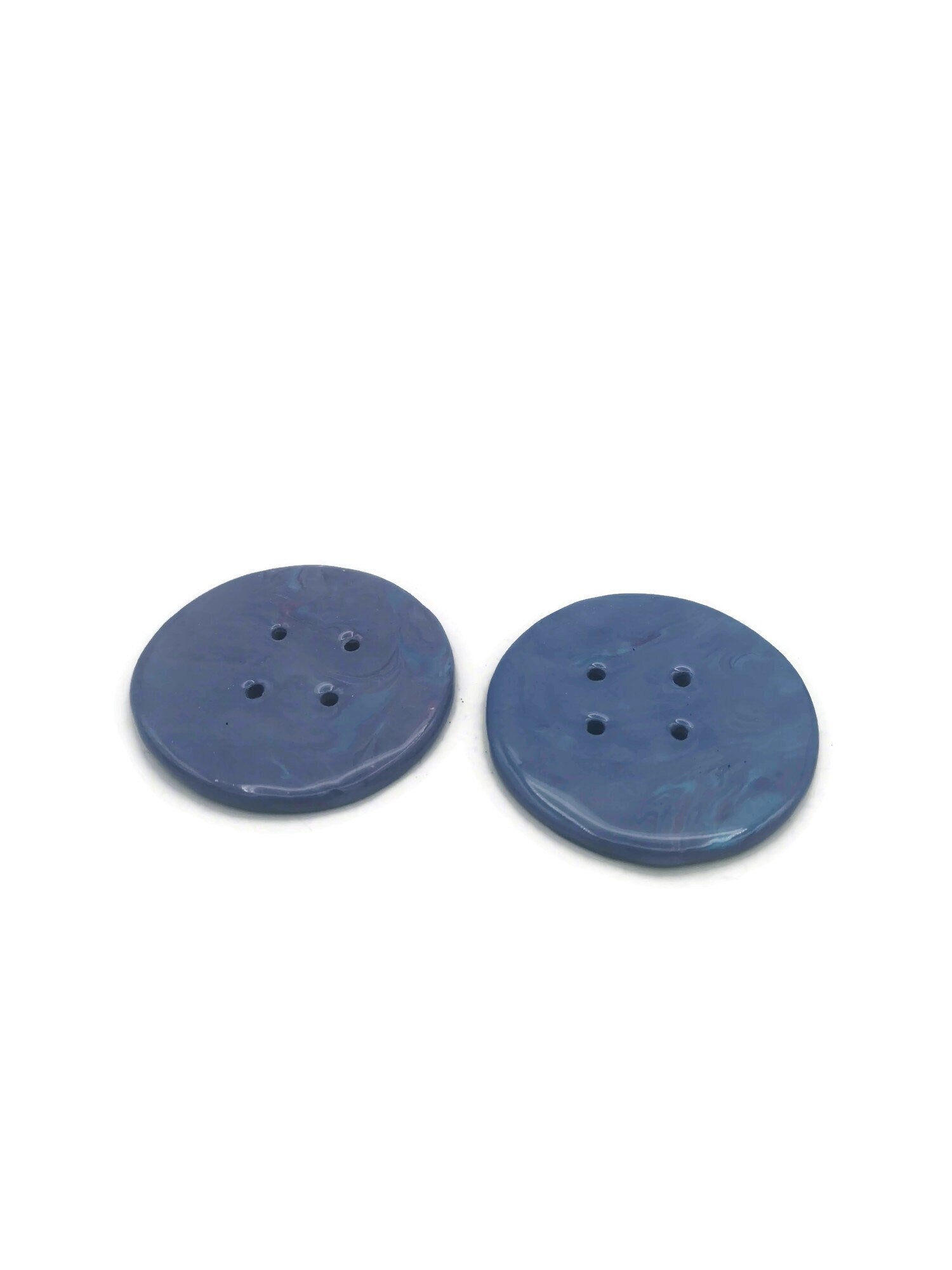 6Pc Extra Large Sewing Buttons 60mm, Mable Blue And Purple 4 Hole Handmade Ceramic Round Button, Artisan Novelty Coat Button Lot For Clothes - Ceramica Ana Rafael