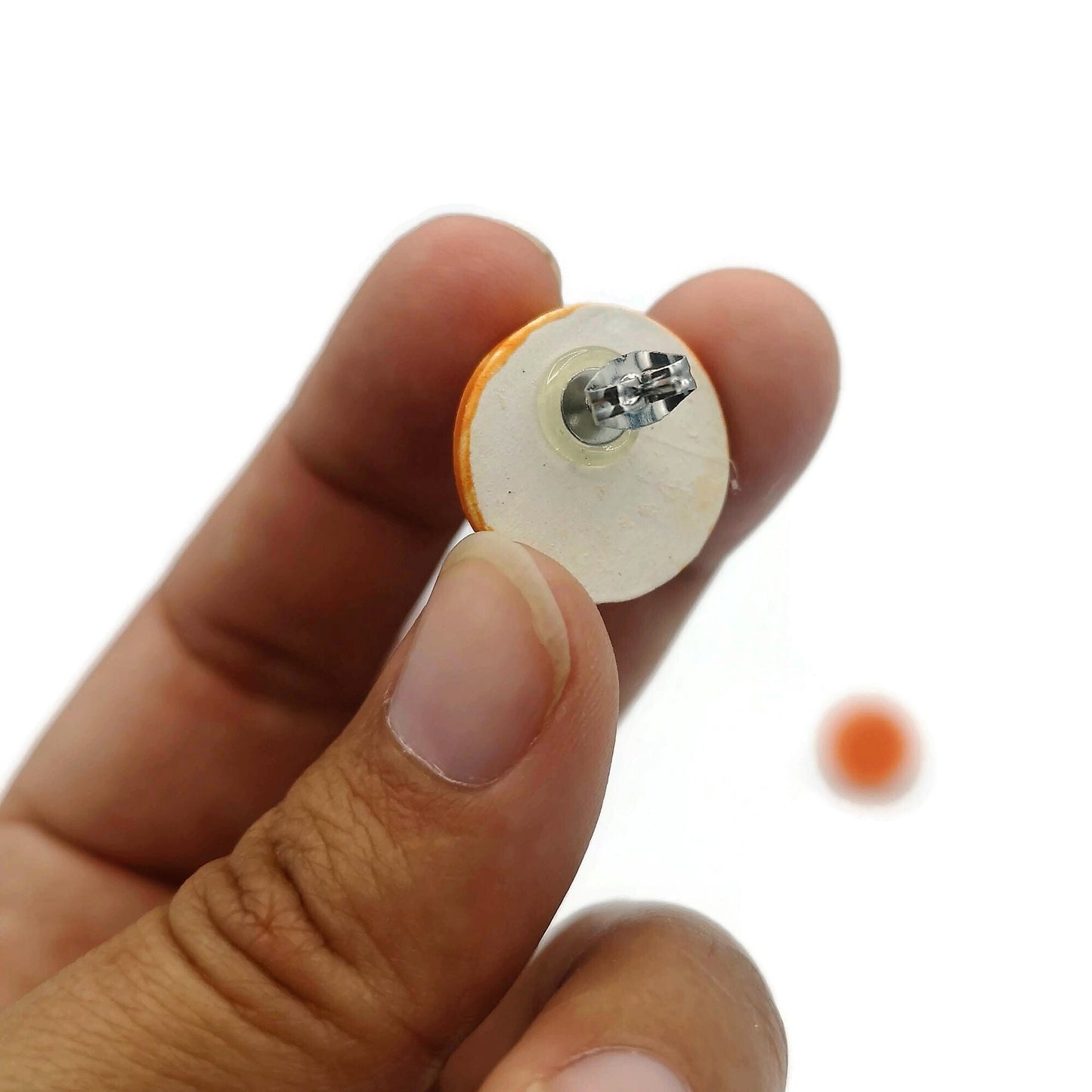 CLAY STUD EARRINGS, Orange Round Shape Designer Earrings, Easter Basket Stuffer For Teen Girl, Ceramic Best Gifts For Her - Ceramica Ana Rafael