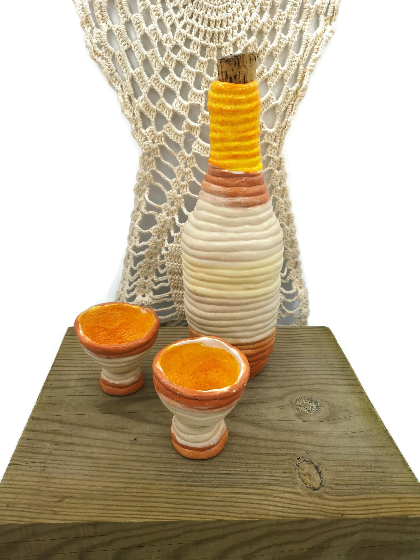 Decorative Shot Glasses And Bottle With Cork Stopper, Best Gifts For Him, Best Sellers Ceramic Vase Handmade Ceramic Jar Unique Wedding Gift - Ceramica Ana Rafael