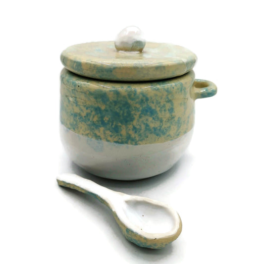STONEWARE SUGAR BOWL With Lid And Spoon, Modern Ceramic Salt Bowl, Housewarming Gift First Home, Mothers Day Gift From Daughter, Sugar Jar - Ceramica Ana Rafael