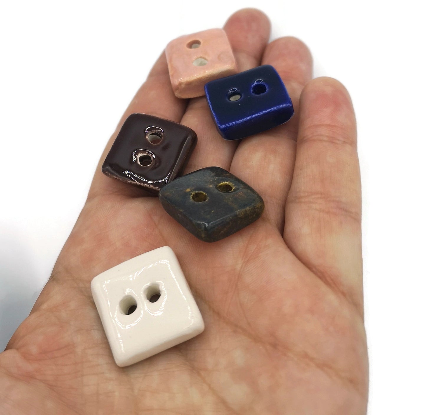 5Pc 20mm Handmade Ceramic Sewing Buttons For Clothing, Assorted Novelty Square Buttons For Crafts, Flat Back 2 Holes Coat Buttons - Ceramica Ana Rafael
