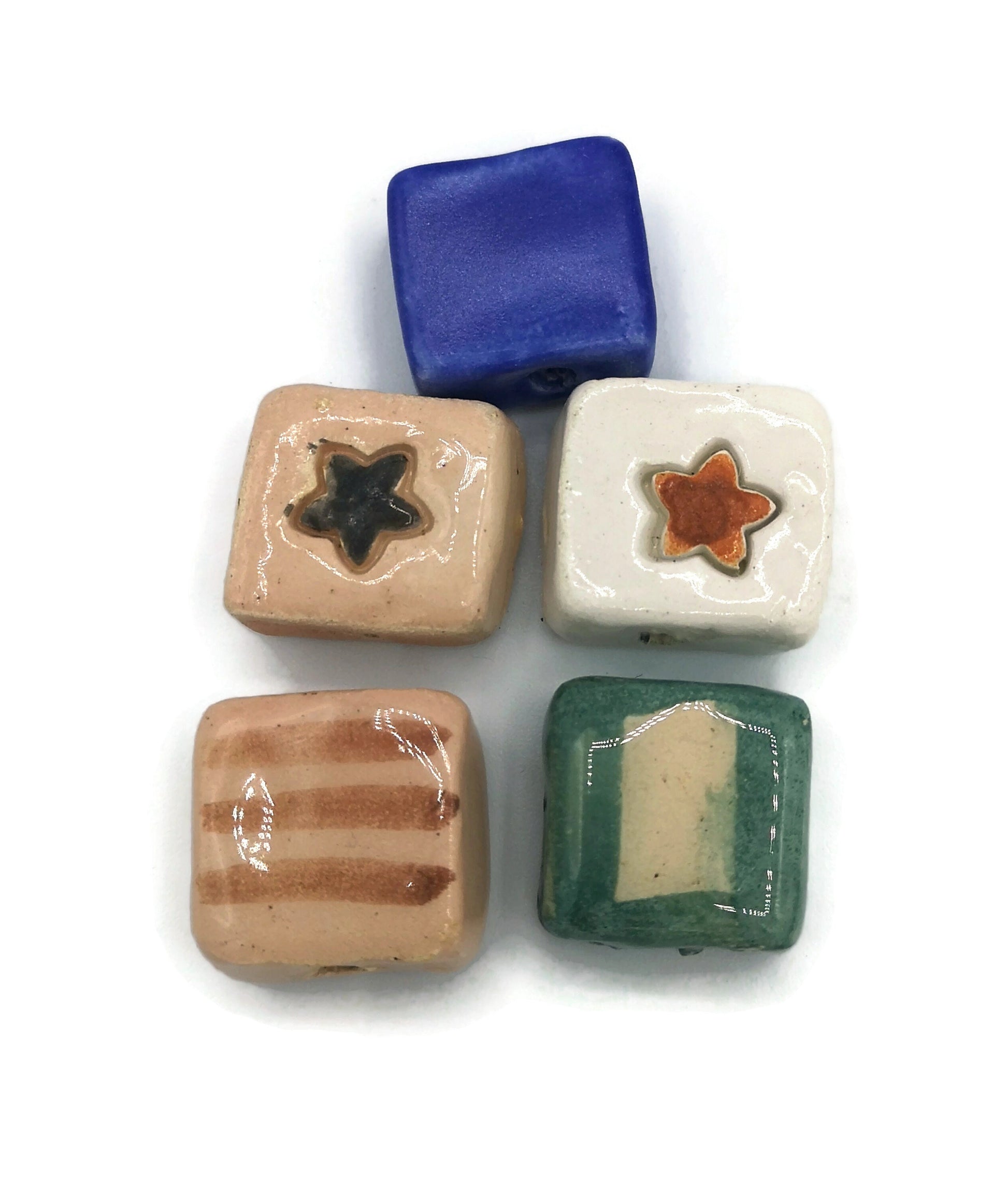 unique beads for jewelry making, square beads, set of 5 assorted beads, large ceramic beads for jewelry making supplies, craft beads, best - Ceramica Ana Rafael