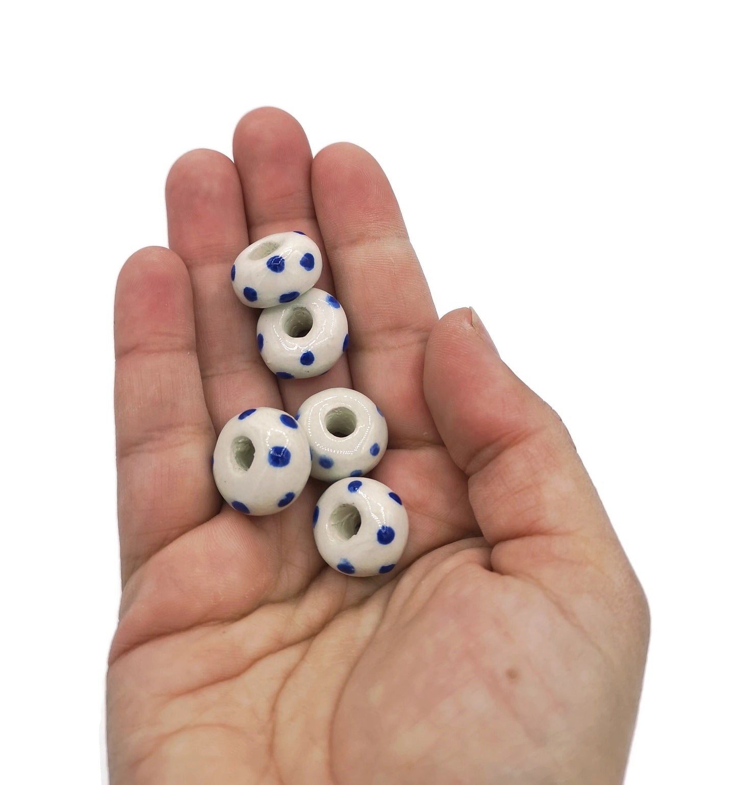 5Pc Large Hole Ceramic Beads, Handmade Macrame Beads for Jewelry Making, Clay Beads, Beard Beads for Hair Braids, Pony Beads, Best Sellers - Ceramica Ana Rafael