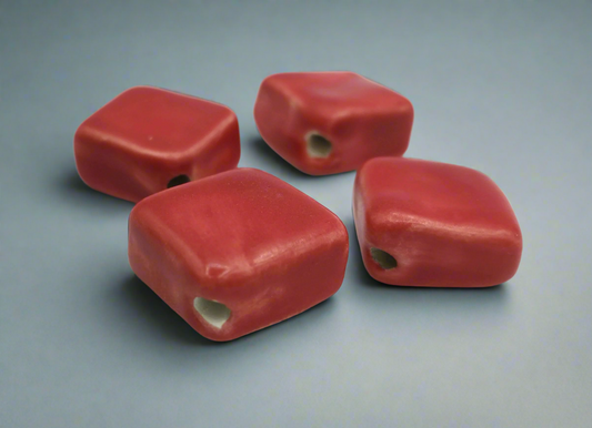 4Pc 20mm Large Square Ceramic Beads – Handmade Clay Beads for Jewelry & Macrame