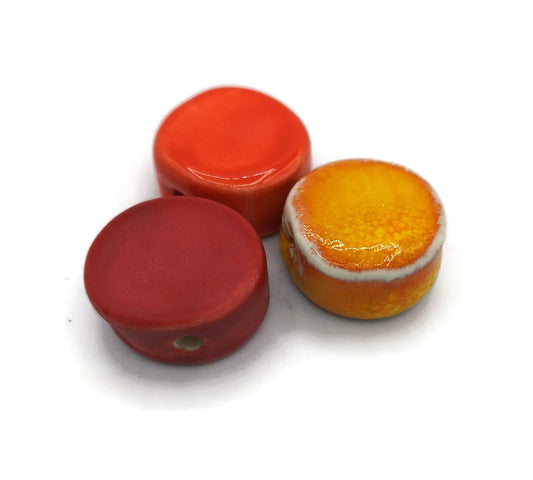 Circle Beads, Handmade Ceramic Coin Beads, Rondelle Bead, Unique Decorative Set of 3 Mixed Clay Disc Beads With 2mm Hole For Jewelry Making - Ceramica Ana Rafael