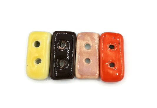 Rectangle Buttons Set Of 4, Handmade Ceramics Jewelry Making Sewing Buttons, Strange And Unusual Sewing Supplies And Notions - Ceramica Ana Rafael
