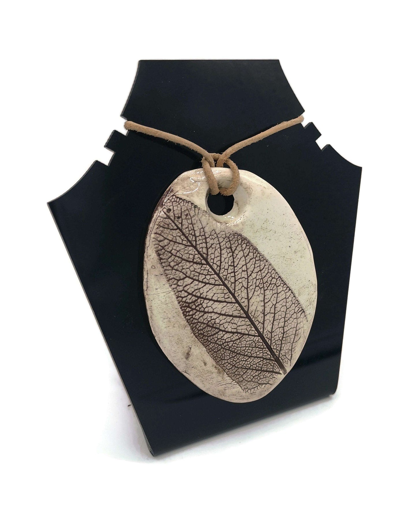 1Pc 85mm Extra Large Handmade Ceramic Necklace Pendant for Jewelry Making, Rustic Pressed Sage Leavf Jumbo Clay Charm For Eclectic Fashion