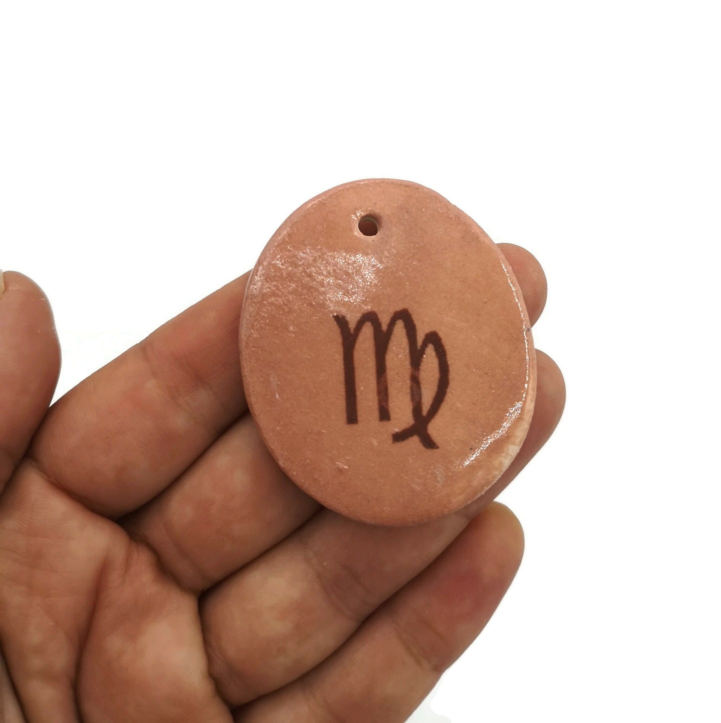 virgo pendant for necklace, large zodiac pendant, ceramic pendant for jewelry making supplies, DIY gift for mom, oval pendant no chain, best - Ceramica Ana Rafael