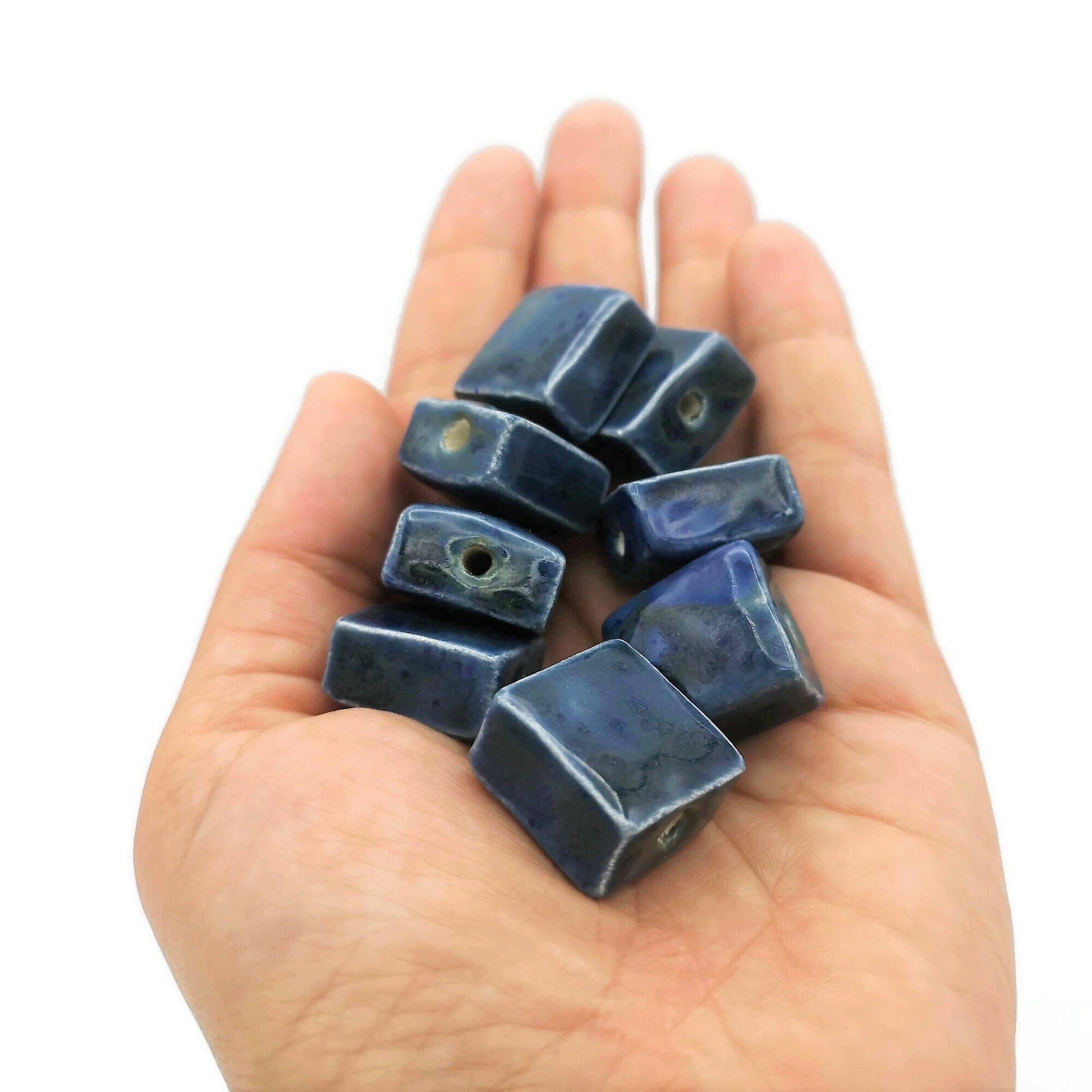 8Pc Flat Square Beads, Handmade Ceramic Beads, Blue Craft Beads Assorted Decorative Beads For Jewelry Making, Most Sold Items - Ceramica Ana Rafael