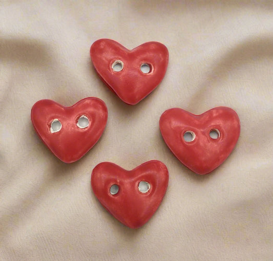 HEART BUTTON, NOVELTY Sewing Buttons, Set Of 4 Heart Shaped Buttons For Crafs, Ventines Day Decor - Ceramica Ana Rafael