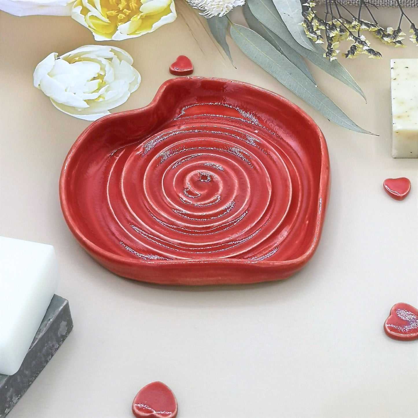 HEART SHAPED BOWL, Clay Ring Holder Dish, Cute Jewelry Trinket Dish, Ceramic Soap Saver Dish, Girlfriend Valentines Day Gift - Ceramica Ana Rafael