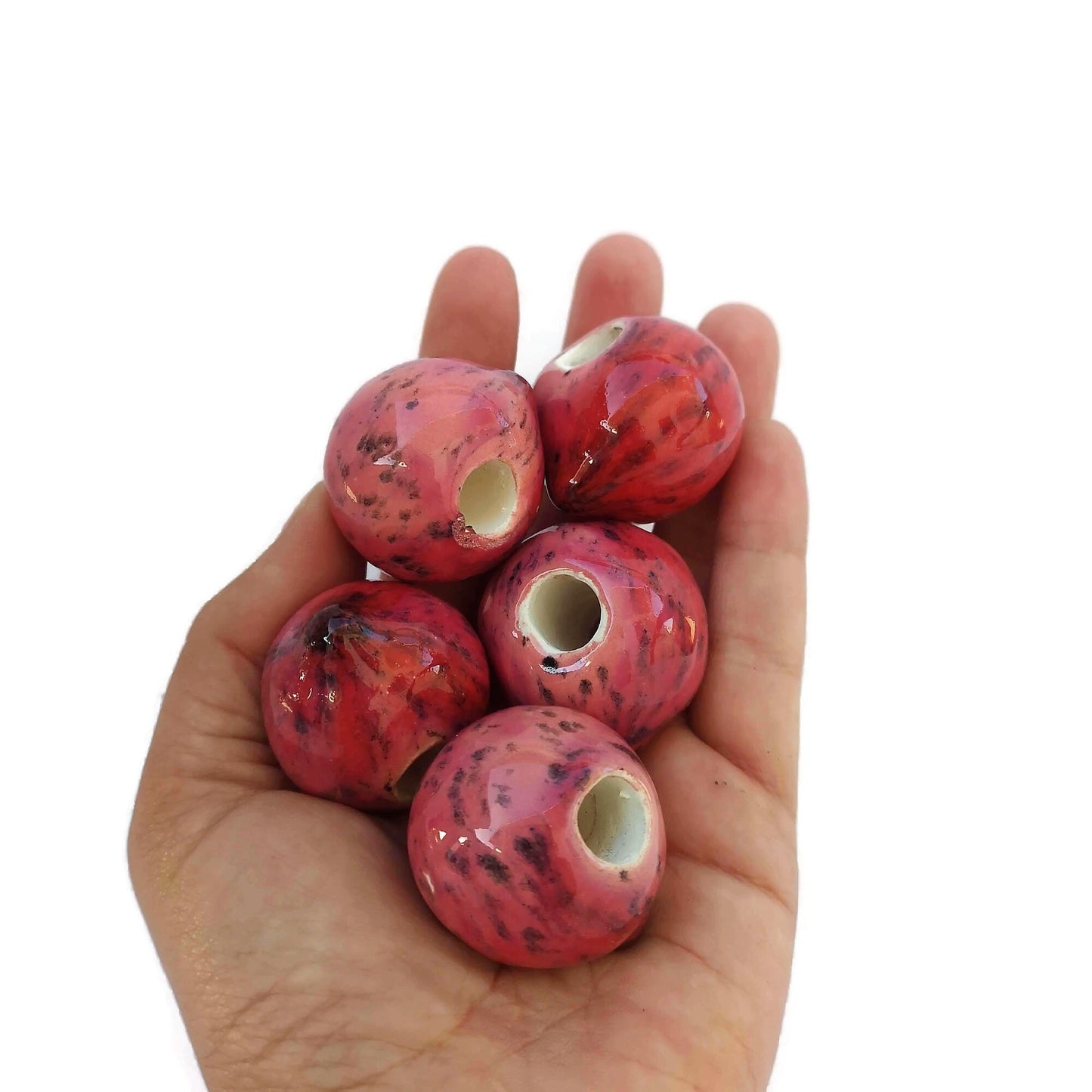 5Pc Macrame Ceramic Beads Large Hole, Handmade Bubblegum Beads, Decorative Unique Jumbo Round Clay Beads For Crafts And Jewelry Making - Ceramica Ana Rafael