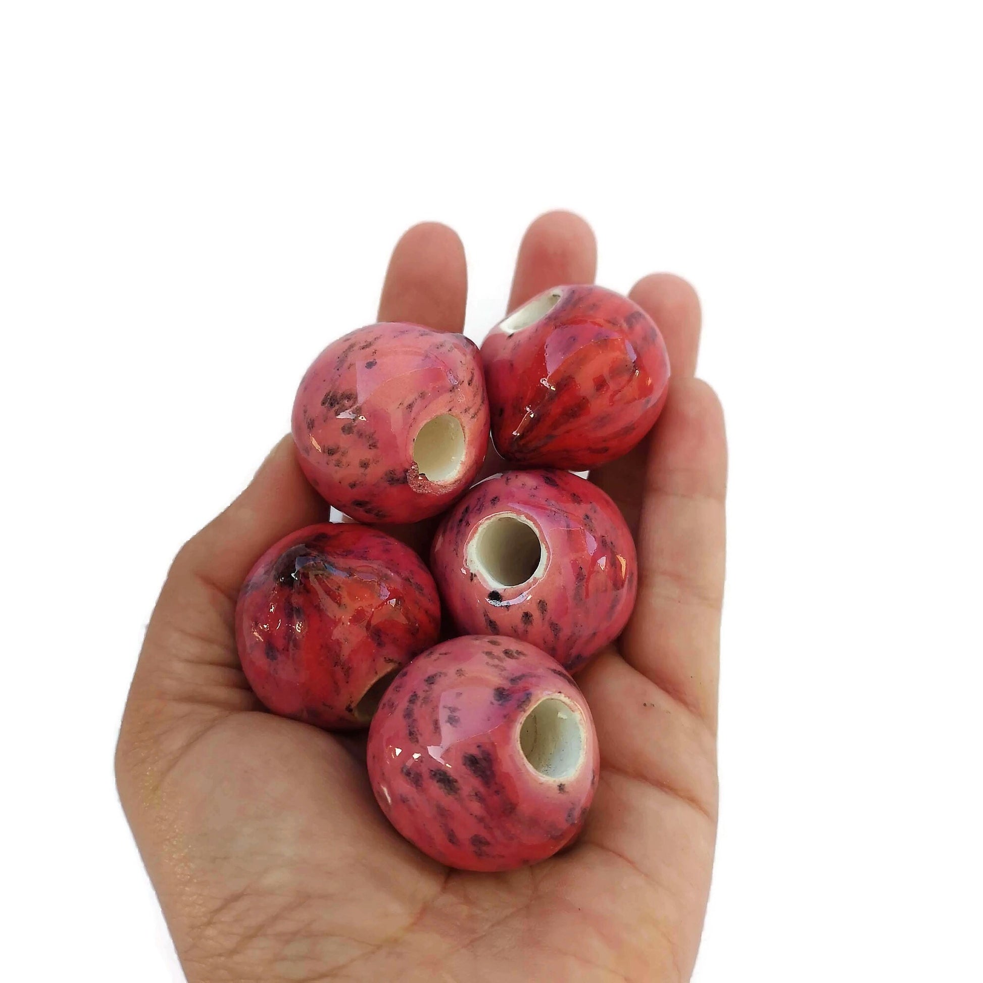 5Pc Macrame Ceramic Beads Large Hole, Handmade Bubblegum Beads, Decorative Unique Jumbo Round Clay Beads For Crafts And Jewelry Making - Ceramica Ana Rafael