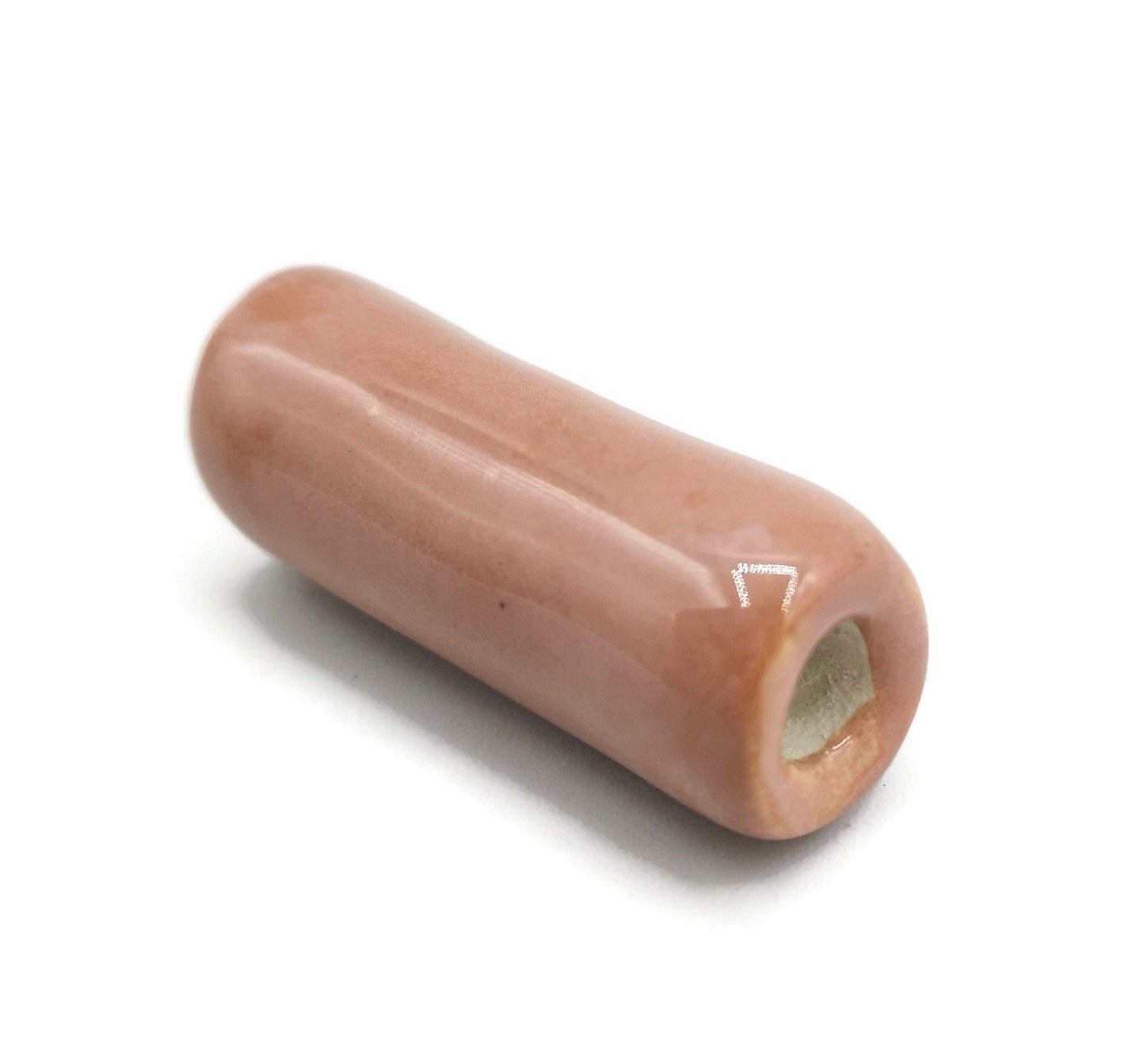 1Pc 30mm Tube Beads For Jewelry Making, Coral Pink Handmade Ceramic Macrame Beads Large Hole 5mm, Unique Long Unusual Artisan Craft Supplies - Ceramica Ana Rafael