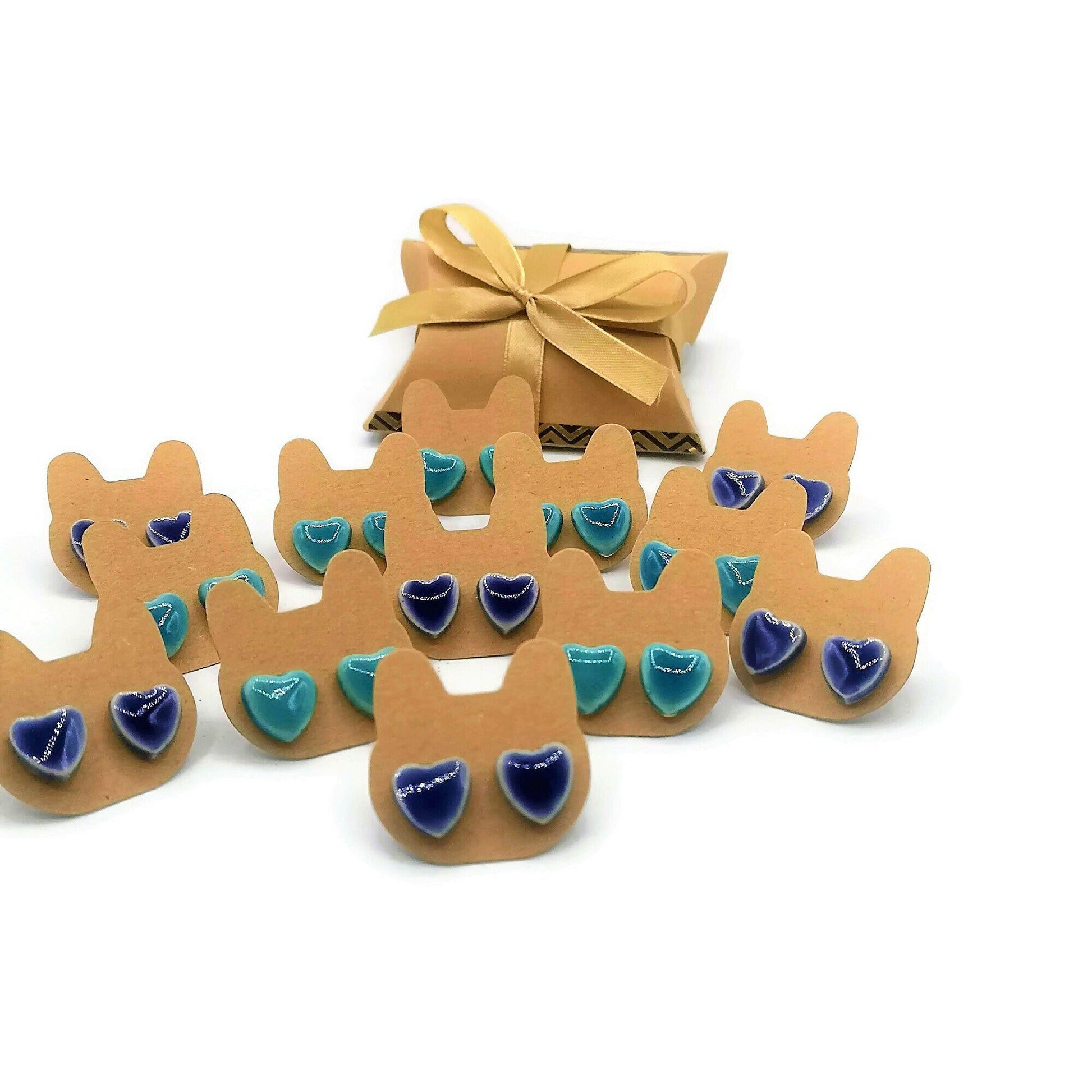 Handmade Ceramic Blue Heart Stud Earrings For Women, Minimalist Novelty Small Dainty Earrings, Best Gifts For Her On Valentines Day - Ceramica Ana Rafael