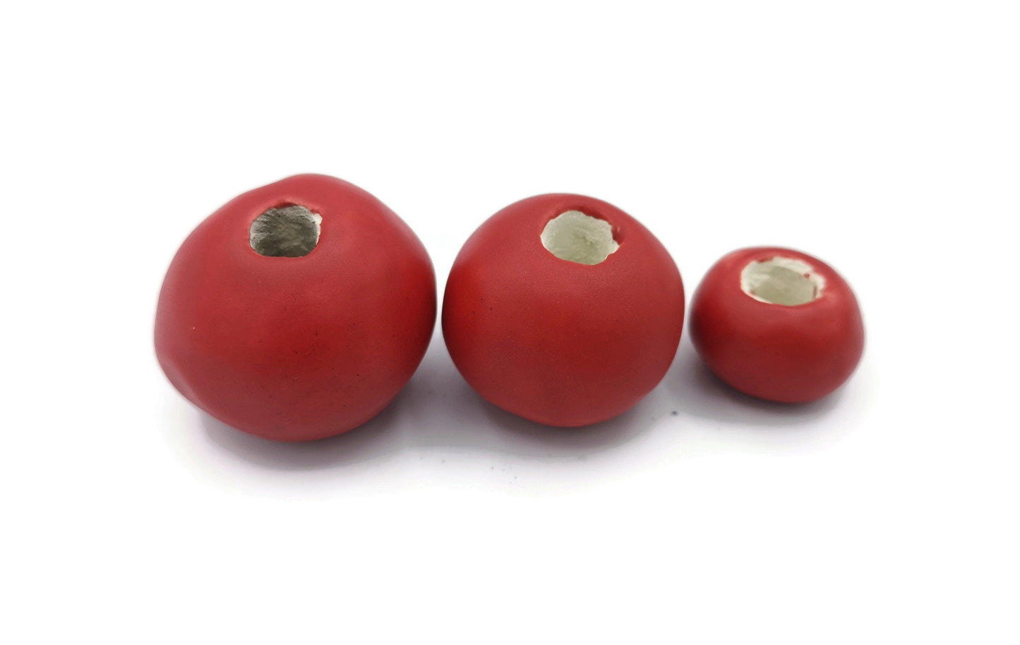 1Pc 20/25/30mm Matte Red Extra Large Handmade Ceramic Beads For Jewelry Making, Macrame Beads Large Hole 7mm, Jumbo Bubblegum Beads - Ceramica Ana Rafael
