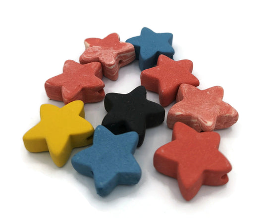 9Pc 25mm Assorted Large Star Ceramic Beads For Colorful Jewelry Making, Unique Matte Clay Beads, Unusual Macrame Beads Large Hole 2mm - Ceramica Ana Rafael