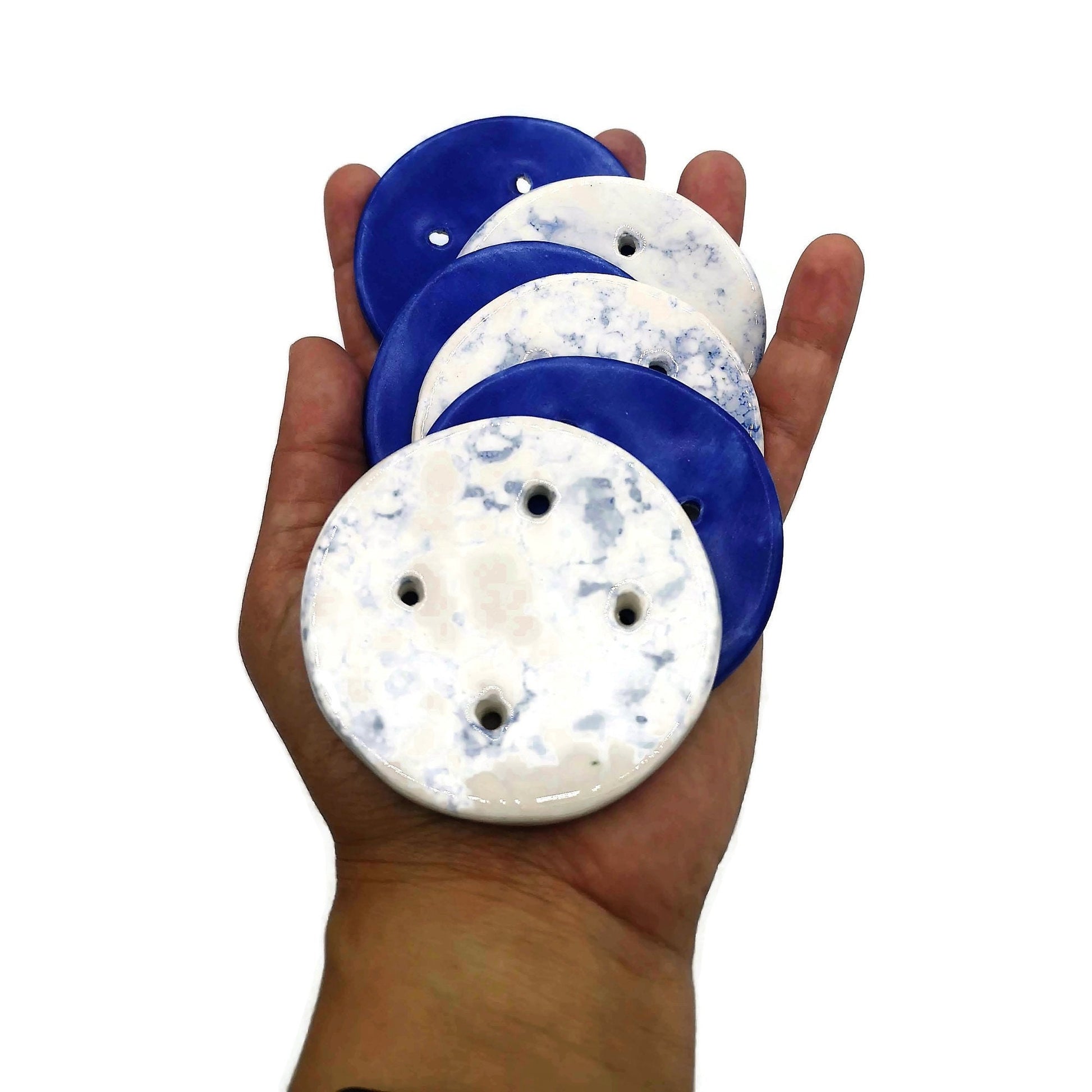 6Pc Extra Large Handmade Ceramic Blue Buttons, Round Shape Assorted Sewing Buttons 65mm, Best Gifts For Her, Novelty Buttons Lot - Ceramica Ana Rafael