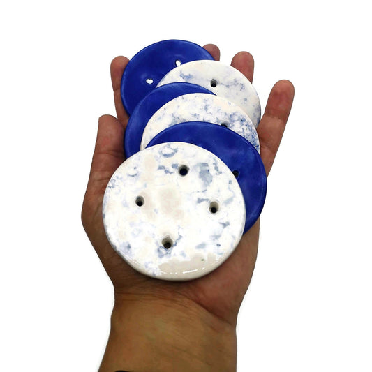 6Pc Extra Large Handmade Ceramic Blue Buttons, Round Shape Assorted Sewing Buttons 65mm, Best Gifts For Her, Novelty Buttons Lot - Ceramica Ana Rafael