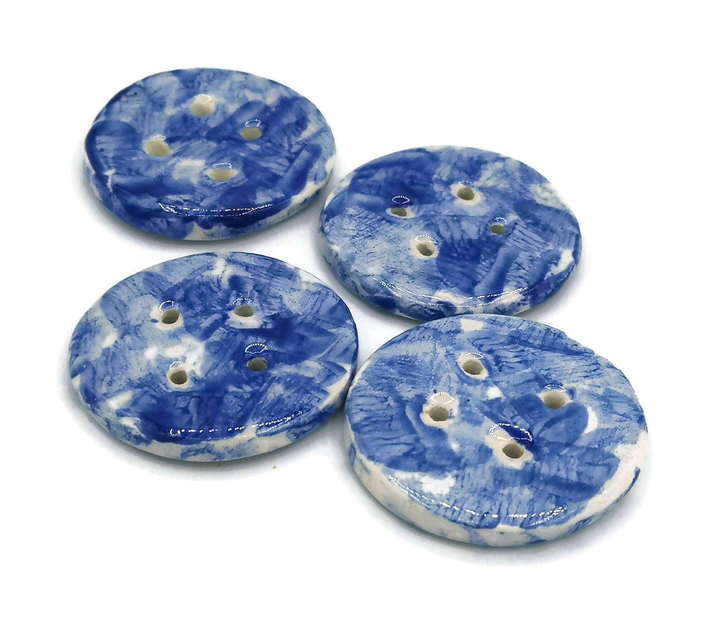 1Pc Coat Button Large, Blue Novelty Buttons, Round Handmade Ceramic Sewing Supplies And Notions, Sewing Buttons For Blouse