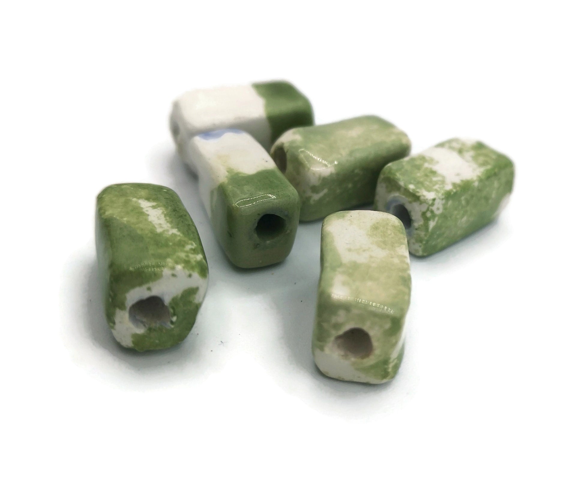 TILE BEADS, CERAMIC Beads, 2mm Hole Rectangle Beads For Jewelry Making, Set of 6 Flat Square Spacer Beads For Macrame - Ceramica Ana Rafael