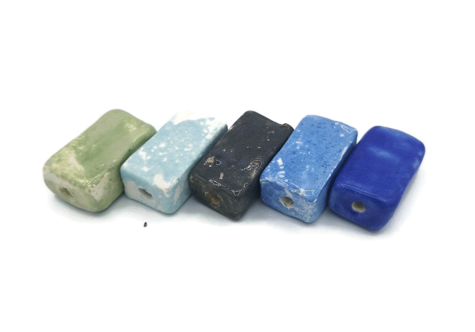 5Pc Extra Large Rectangular Tile Beads, Unique Rectangle Handmade Ceramic Bead For Jewelry Making, Decorative Assorted Clay Beads - Ceramica Ana Rafael