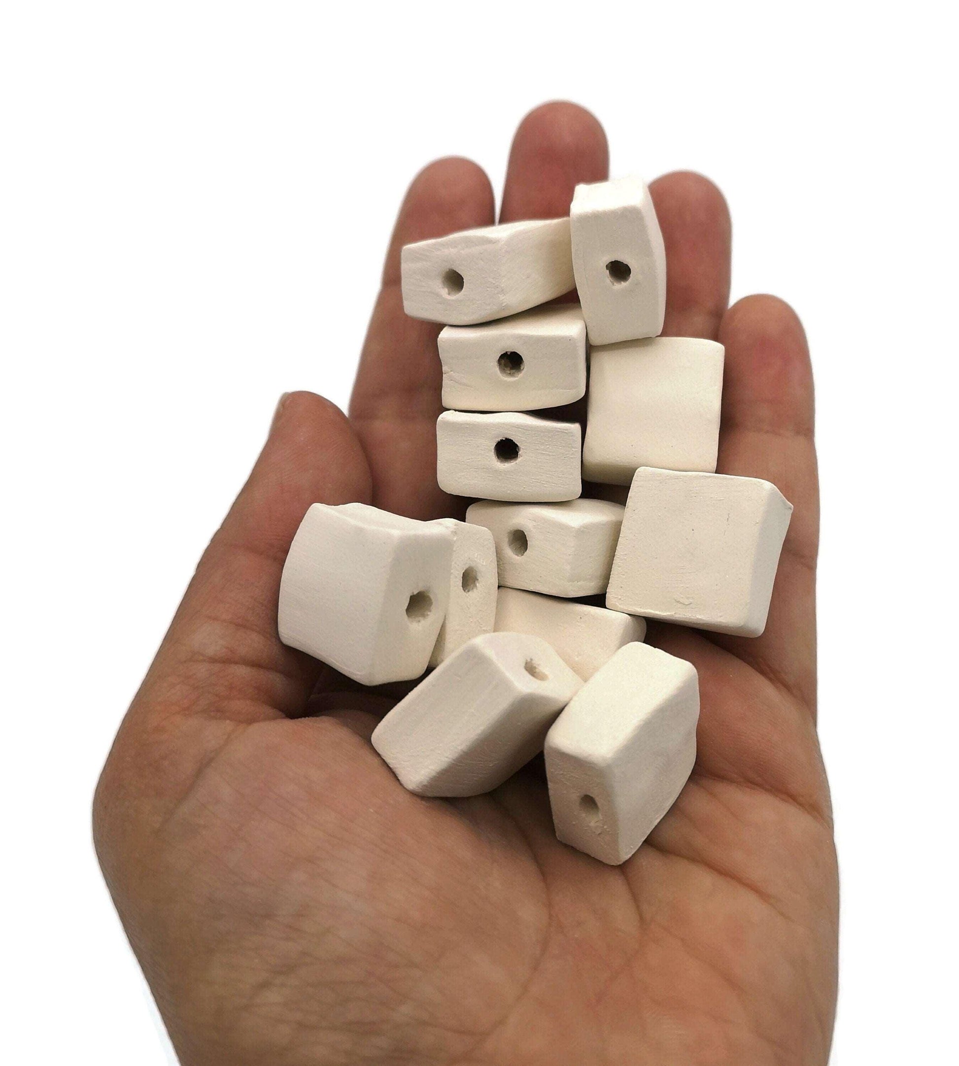 12Pc SquareHandmade Ceramic Bisque Beads For Jewelry Making, Craft Kits For Adults, Unpainted Macrame Beads Ready To Paint, Best Seller 2023