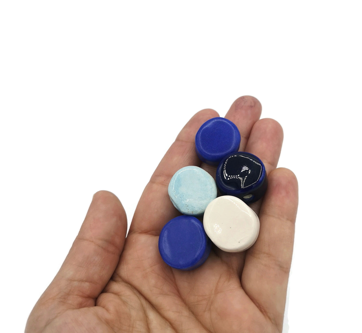 5Pcs Large Ceramic Beads, Royal Blue 20mm Coin Beads for Handmade Jewelry Making, Assorted Clay Components - Ceramica Ana Rafael