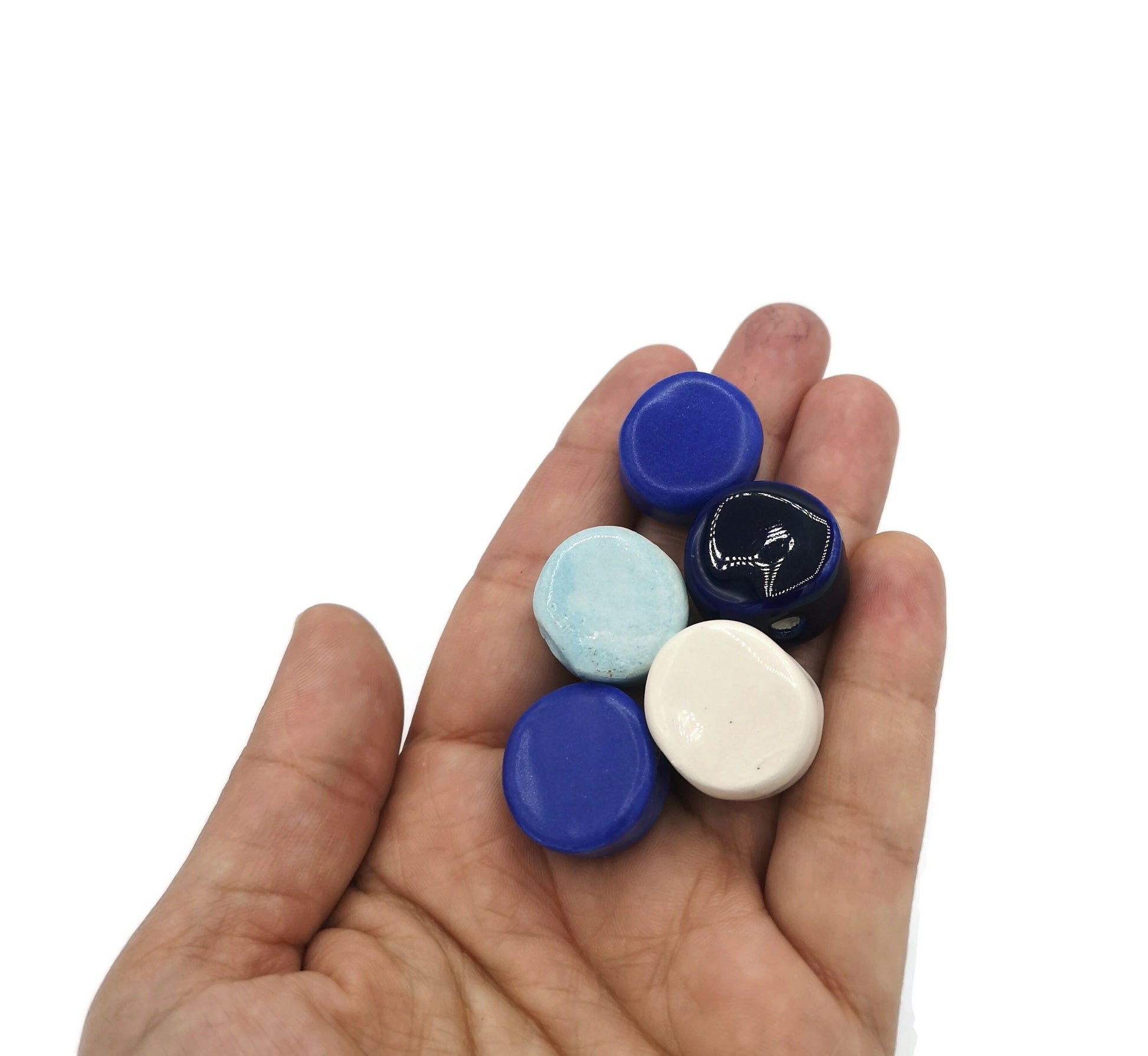 5Pcs Large Ceramic Beads, Royal Blue 20mm Coin Beads for Handmade Jewelry Making, Assorted Clay Components - Ceramica Ana Rafael