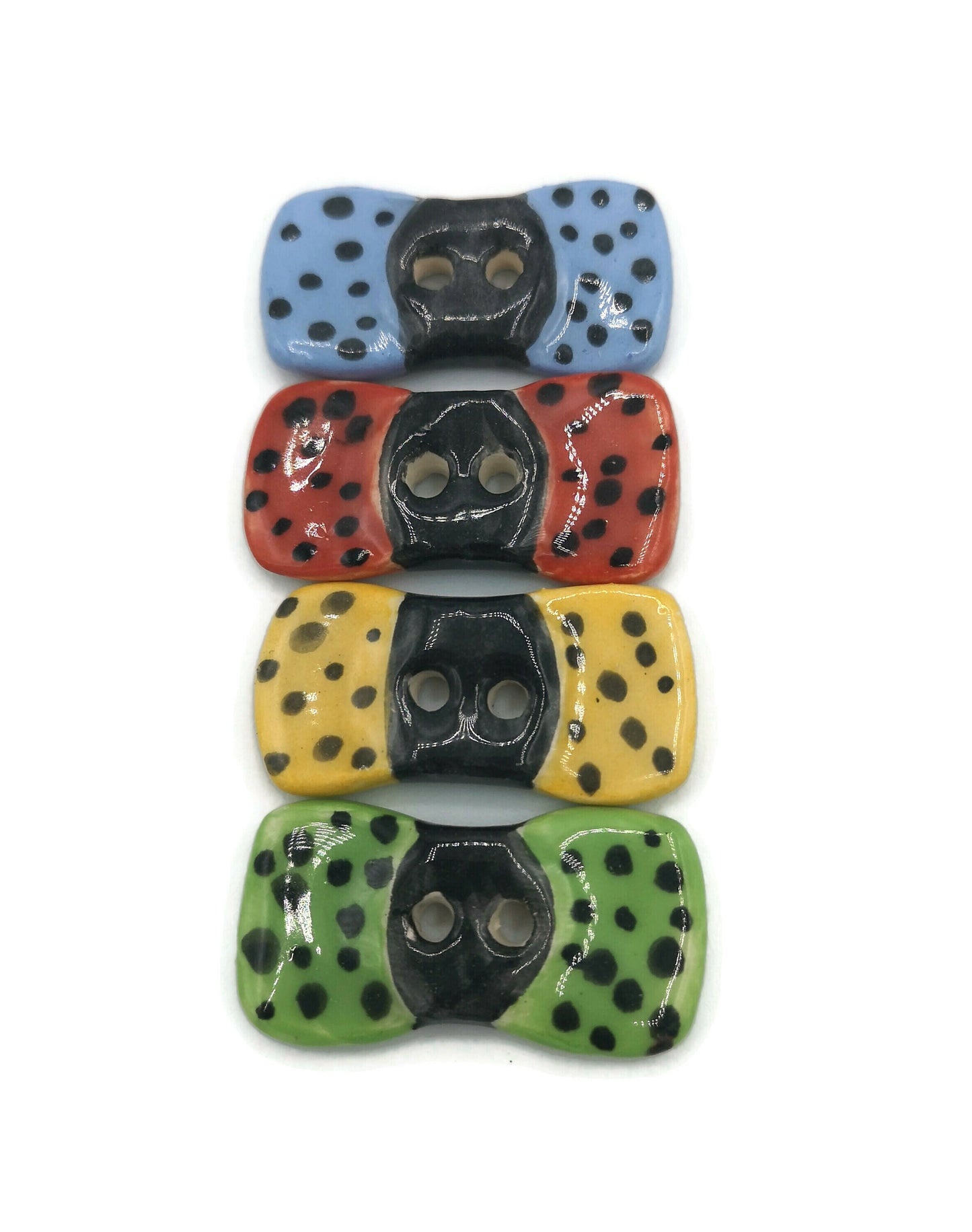 Set of 4 Handmade Ceramic Novelty Theme Buttons For Jewelry Making, Bow Charms, Large Fancy Buttons For Jacket, Sewing Suppies And Notions - Ceramica Ana Rafael