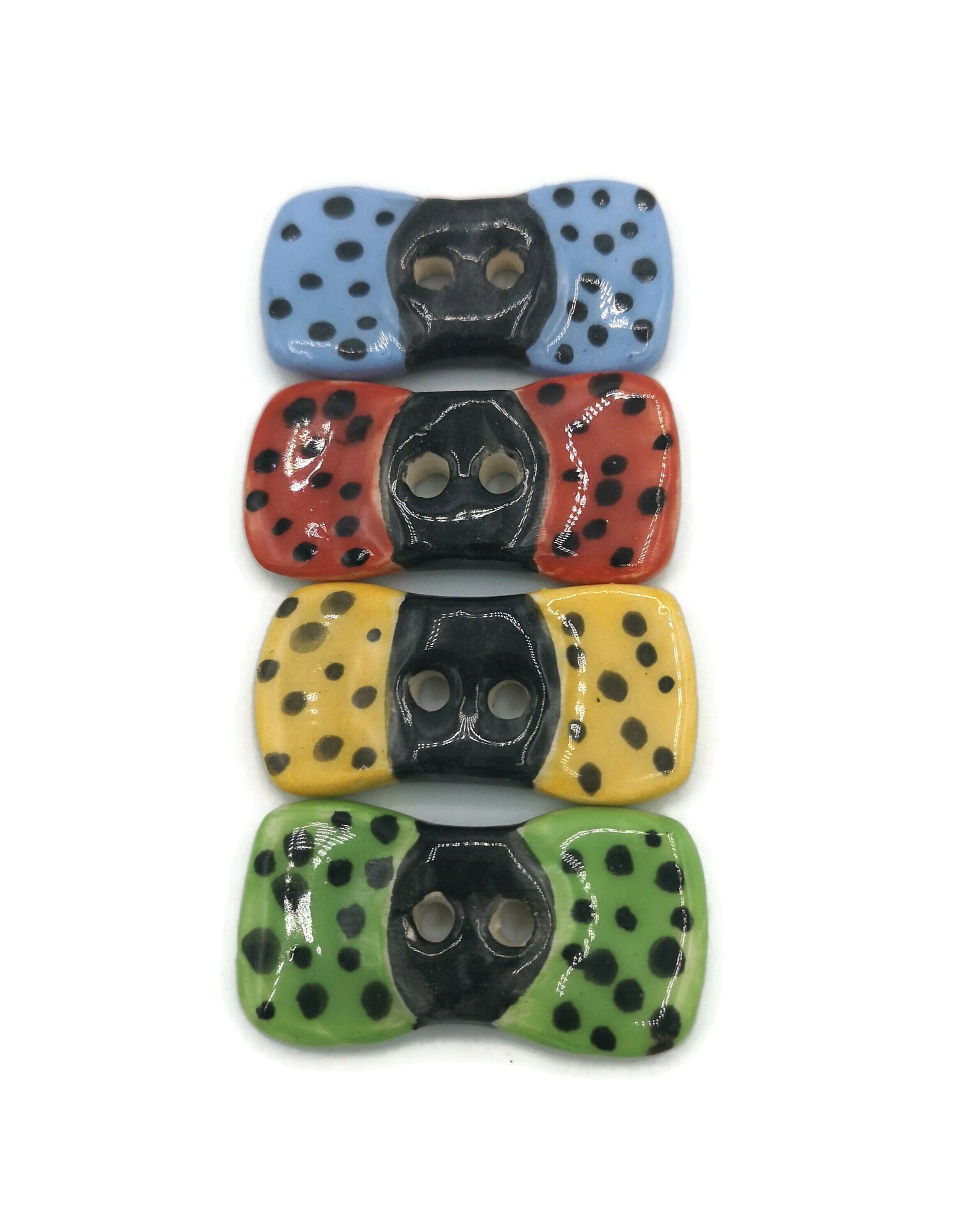 Set of 4 Handmade Ceramic Novelty Theme Buttons For Jewelry Making, Bow Charms, Large Fancy Buttons For Jacket, Sewing Suppies And Notions - Ceramica Ana Rafael