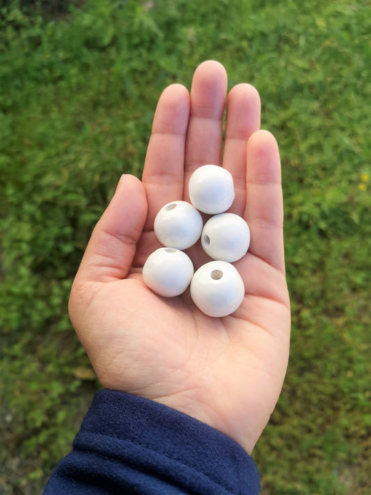 5 Pc 20mm Handmade Ceramic Beads For Jewelry Making, Large Hole Macrame Beads, Unique Clay Beads Artisan Craft Supplies - Ceramica Ana Rafael