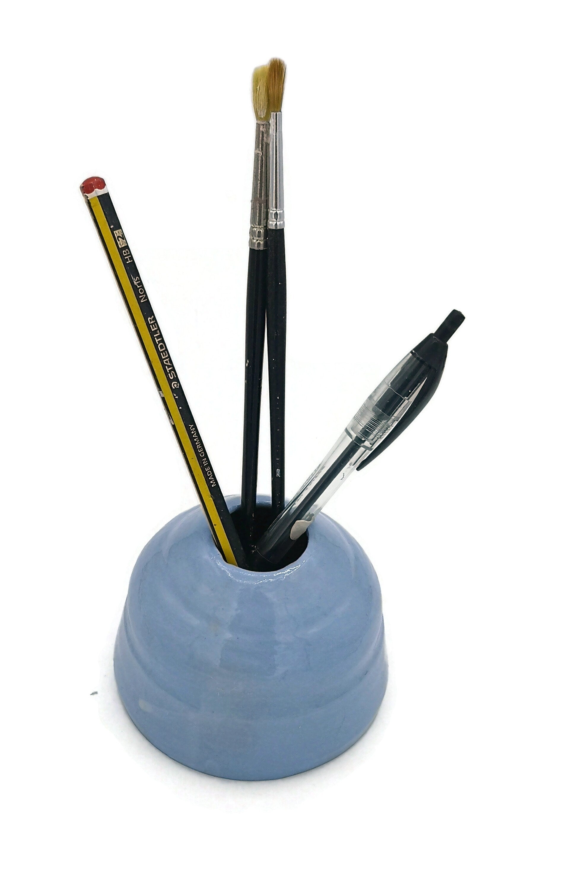 Blue Handmade Ceramic Vase Pen Holder, Pencil Holder For Dad, Fathers Day Gift From Daughter, Office Desk Accessories Best Gifts For Him - Ceramica Ana Rafael