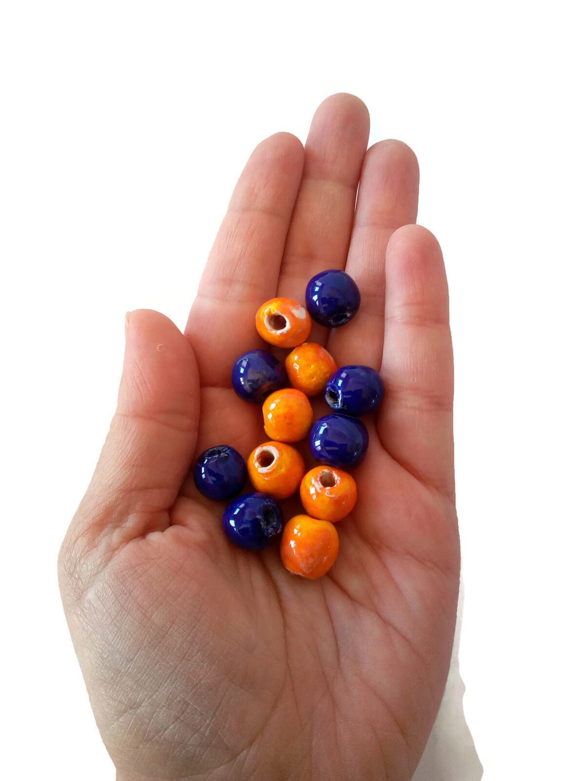 12 Pcs Handmade Ceramic Beads 10mm, Assorted Clay Beads Round Shaped, Unique Beads For Jewelry Making, Decorative Porcelain Macrame Beads - Ceramica Ana Rafael