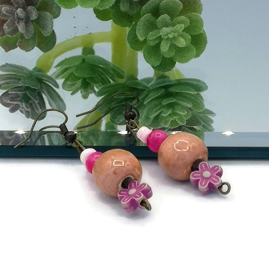 Pink Dangle Earrings, Novelty Earrings, Cute Ceramic Jewelry, Aesthetic Artsy Earrings For Teenage Girl, Teen Girl Gift Ideas - Ceramica Ana Rafael