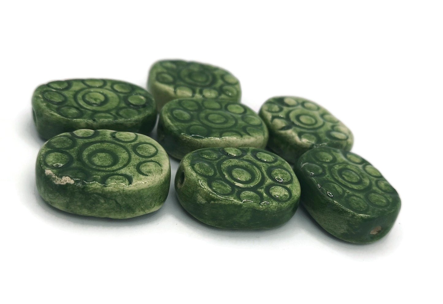 Handmade Ceramic Beads For Jewelry Making, 7Pcs Jumbo Beads, Unique Beads, Unusual Porcelain Beads, Decorative Beads Oval Shape, Clay Beads - Ceramica Ana Rafael