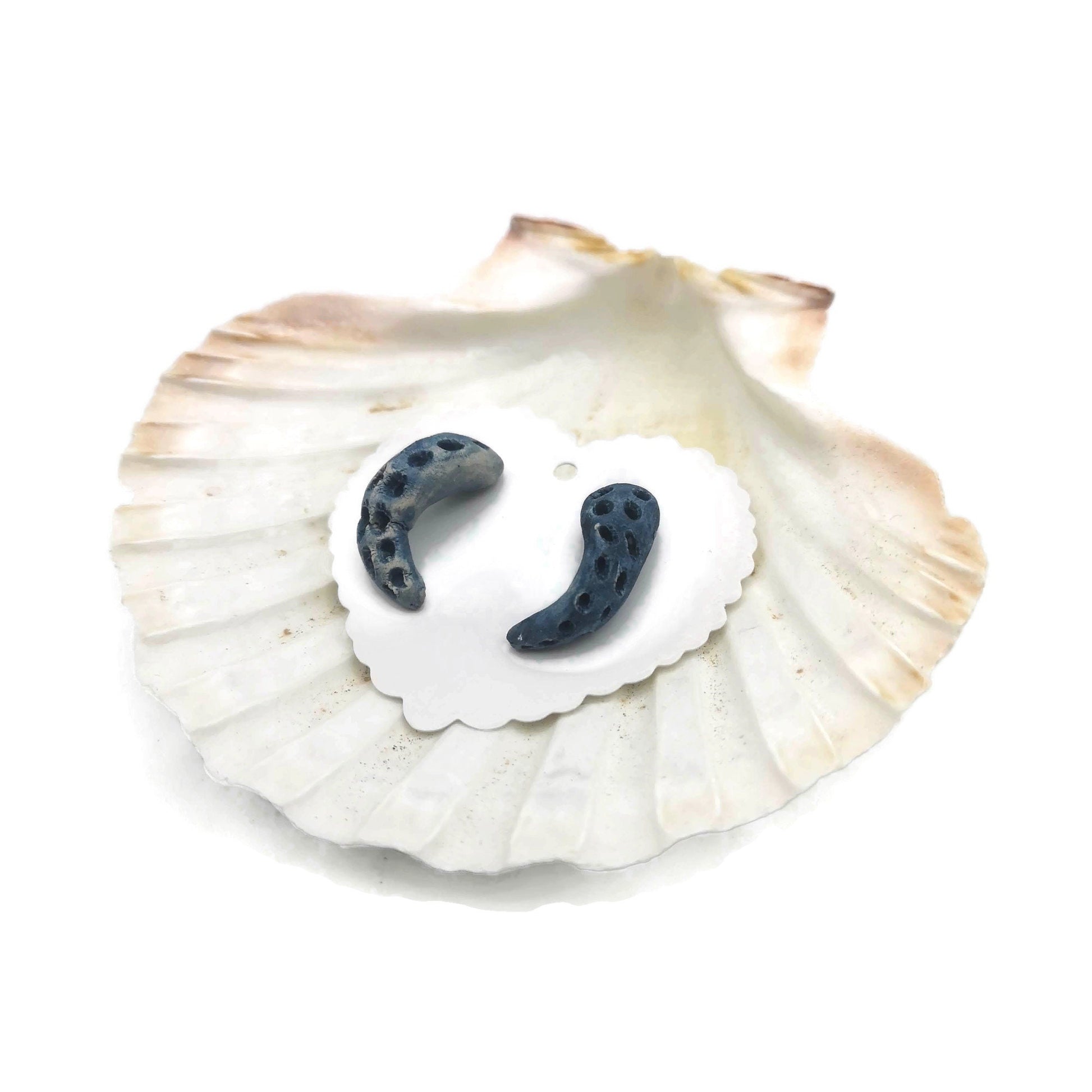 Octopus Earrings For Women, Minimalist Novelty Blue Stud Earrings, Best Gifts For Her, Artisan Clay Tentacle Jewelry - Ceramica Ana Rafael