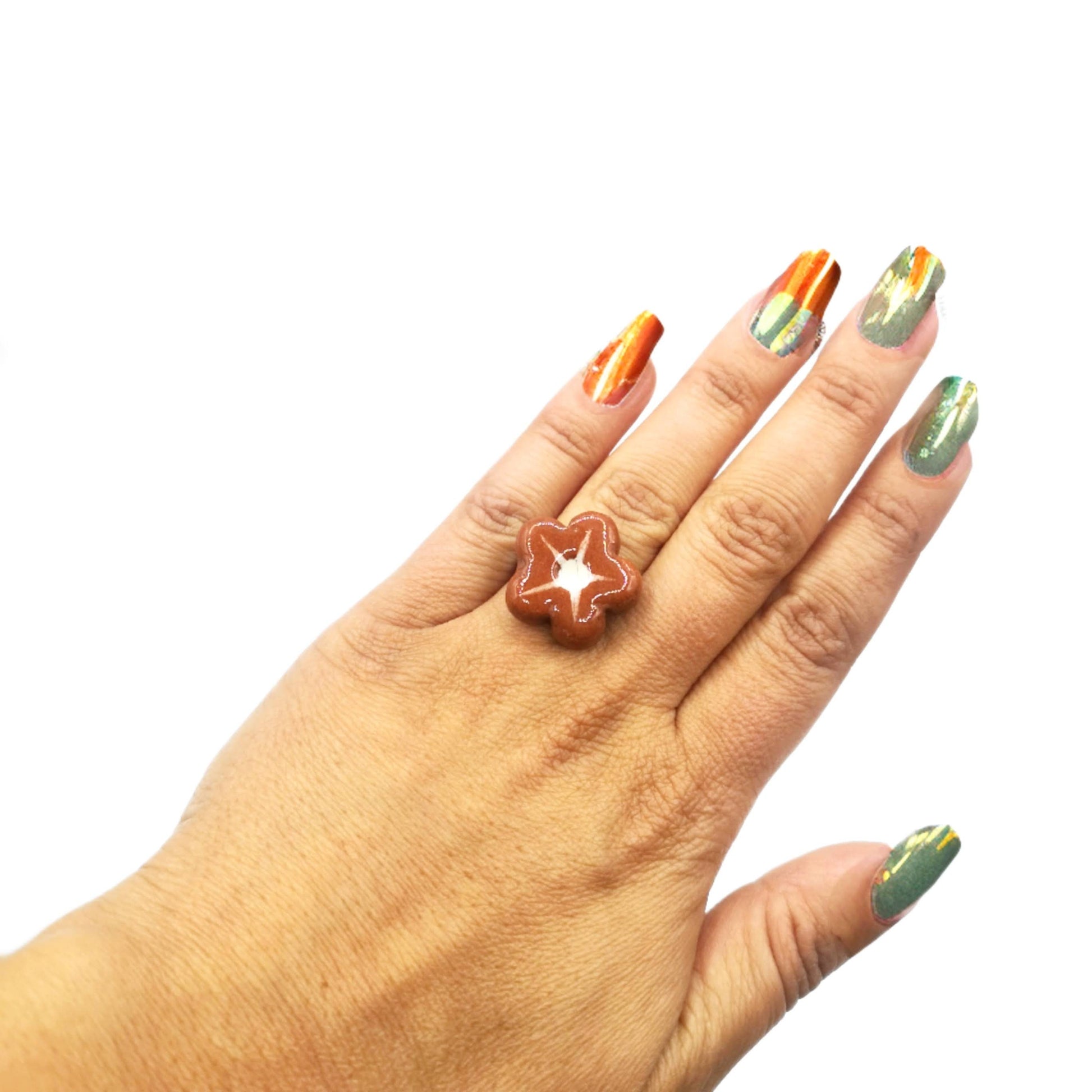 Handmade Large Statement Terracotta Flower Ring For Women, Unique Stainless Steel Adjustable Ring, Best Birthday Gifts For Her - Ceramica Ana Rafael