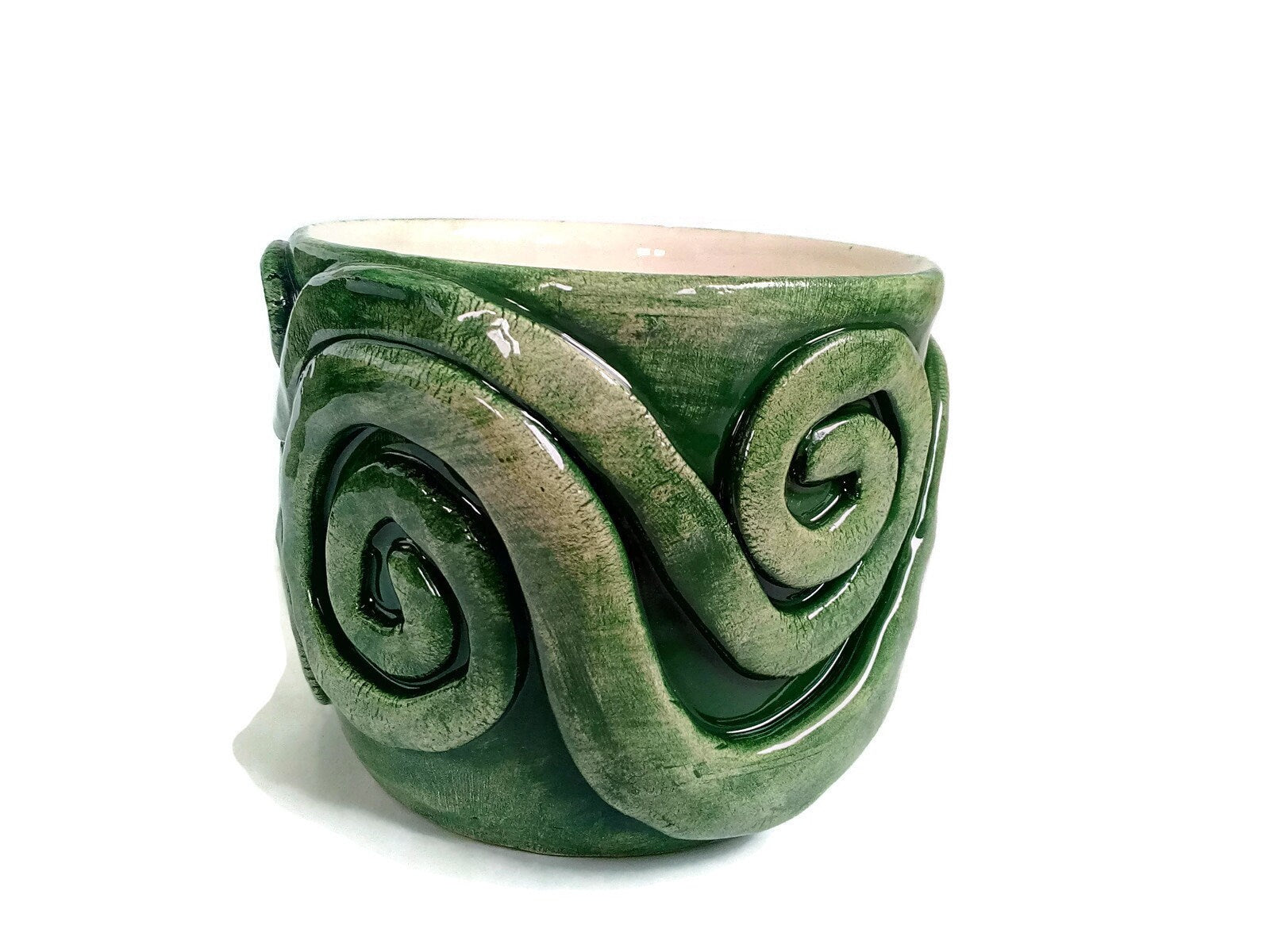 Handmade Ceramic Textured Green Vase For Home Decor, Pottery Succulent Planter Pot, Sculptural Utensil Holder, Mothers Day Gift For Grandma - Ceramica Ana Rafael