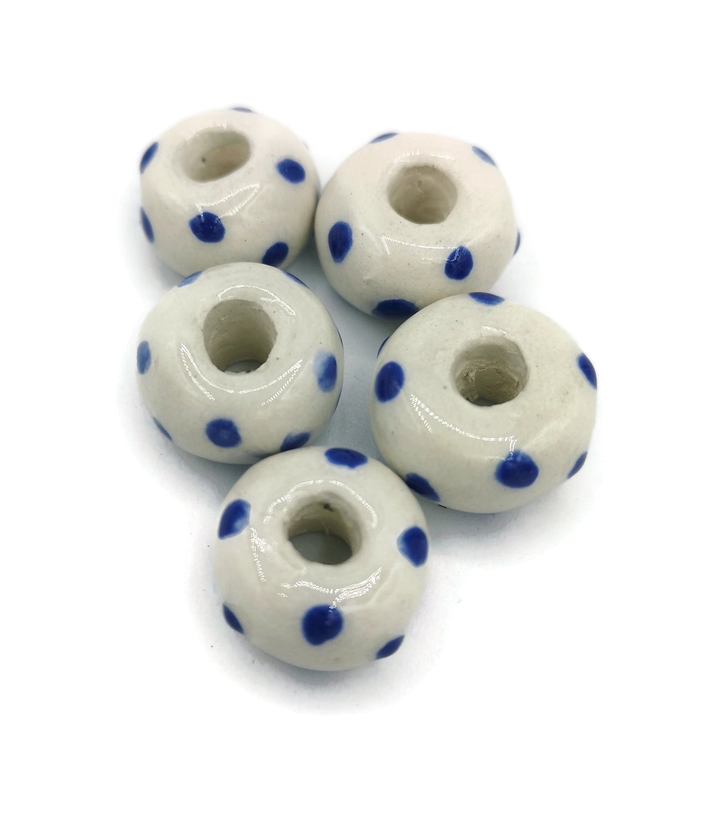 5Pc Large Hole Ceramic Beads, Handmade Macrame Beads for Jewelry Making, Clay Beads, Beard Beads for Hair Braids, Pony Beads, Best Sellers - Ceramica Ana Rafael