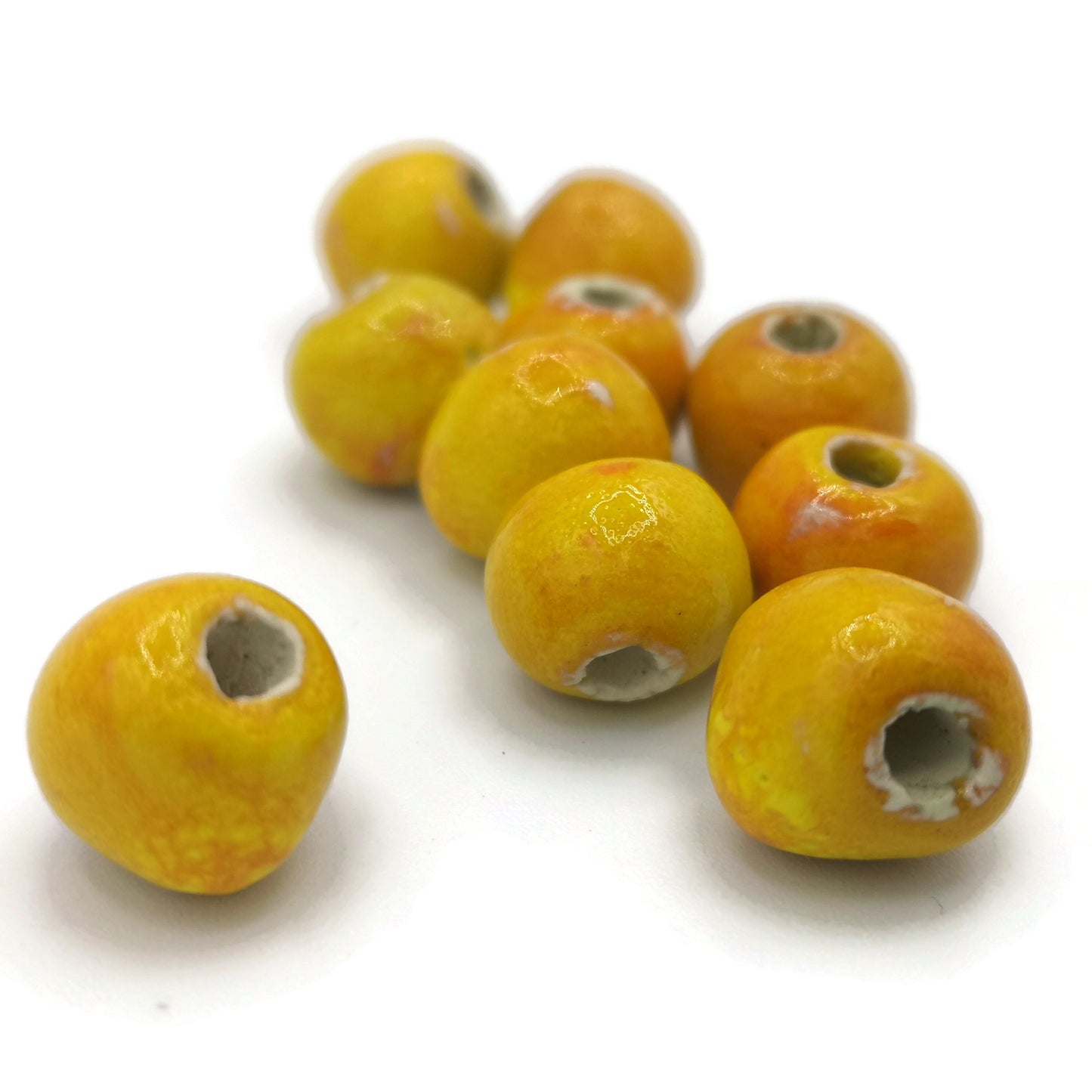 6Pc 15mm Handmade Ceramic Beads For Jewelry Making, Colorful Orange Decorative Craft Beads, Macrame Beads Large Hole 2mm, Round Clay Beads - Ceramica Ana Rafael