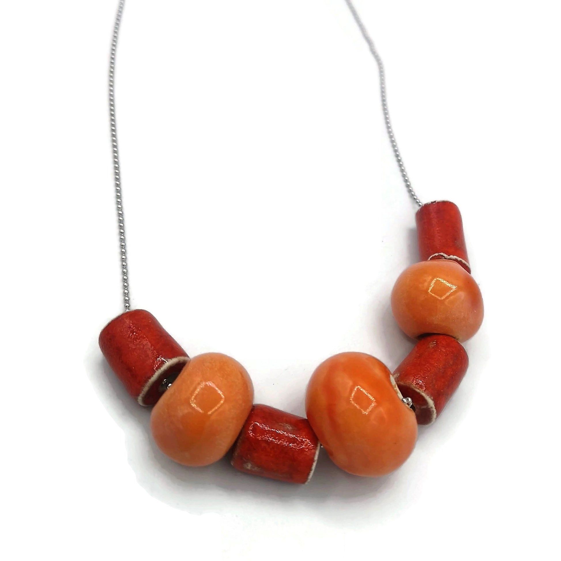 Large Red And Orange Beaded Statement Necklace For Women, Everyday Aesthetic Necklace, Best Gifts For Her, Handmade Ceramic Jewelry - Ceramica Ana Rafael