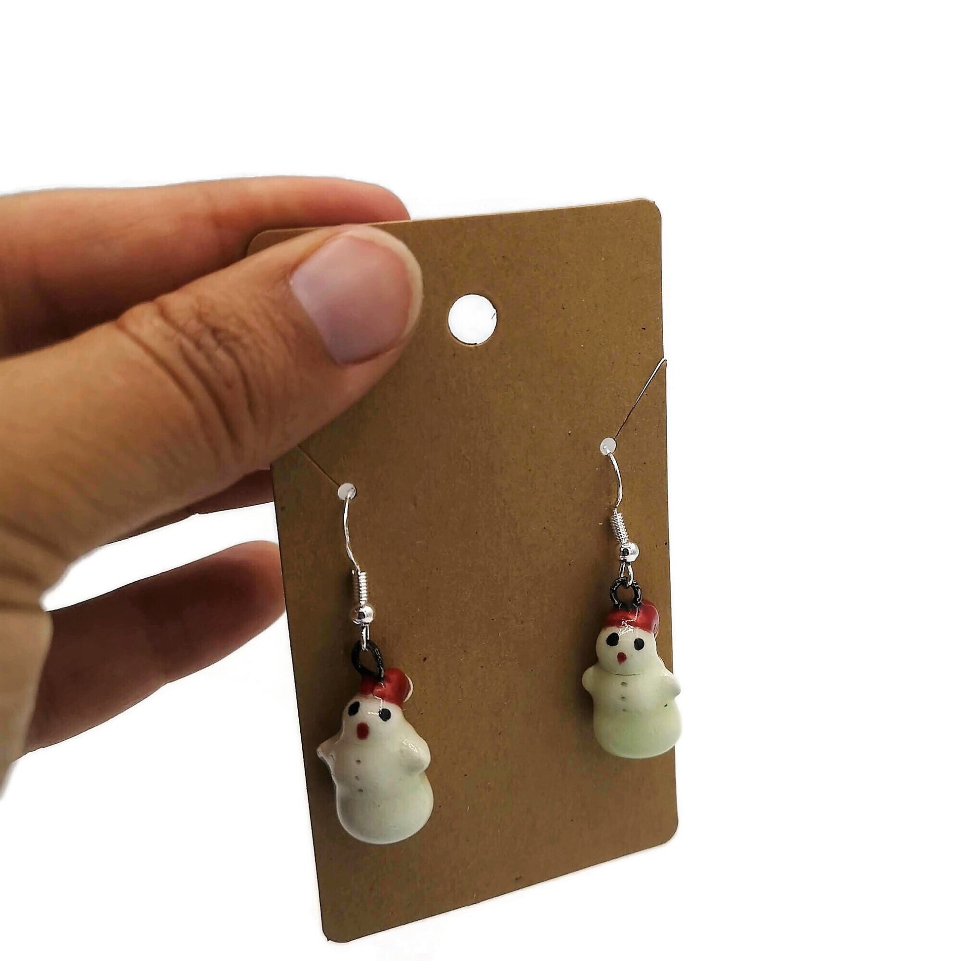 Handmade Ceramic Snowman Earrings, Cool Dangle Earrings, Cute Jewelry Best Gift For Her, Niece Gift From Aunt, Christmas Earrings, Clay - Ceramica Ana Rafael