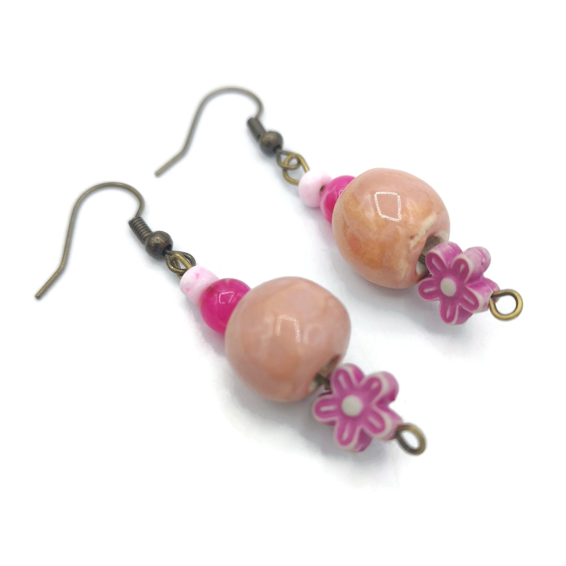 Pink Dangle Earrings, Novelty Earrings, Cute Ceramic Jewelry, Aesthetic Artsy Earrings For Teenage Girl, Teen Girl Gift Ideas - Ceramica Ana Rafael