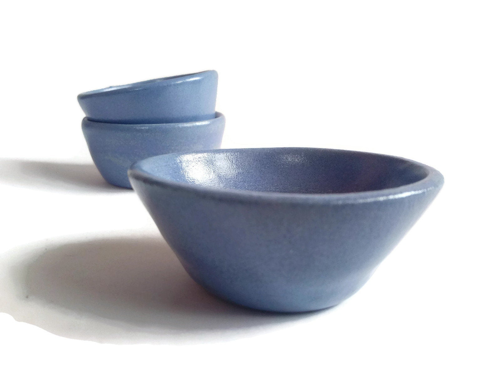 3Pc Blue Handmade Ceramic Bowl Set, Soy Sauce Bowl, Unique Small Sauce Bowls To Serve Small Things, Decorative Bowl Gift For Mom - Ceramica Ana Rafael
