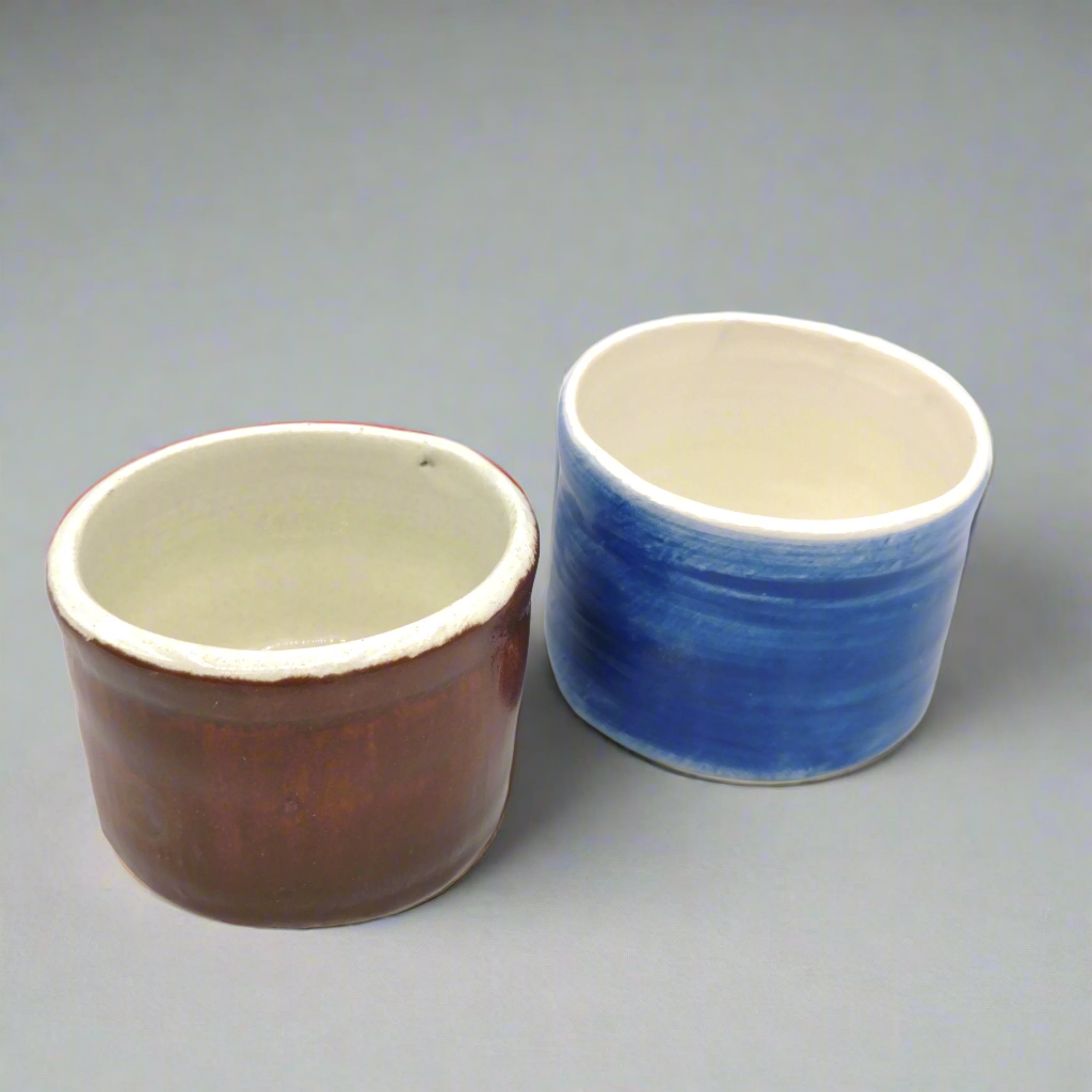 Set of 2 Handmade Ceramic Planters – Blue and Red Succulent Pots